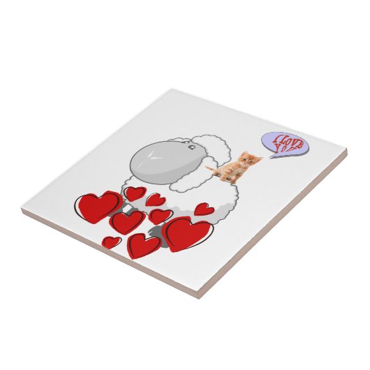 Keramik Tile Sheep Kitten Red Hearts Fliese (Seite)