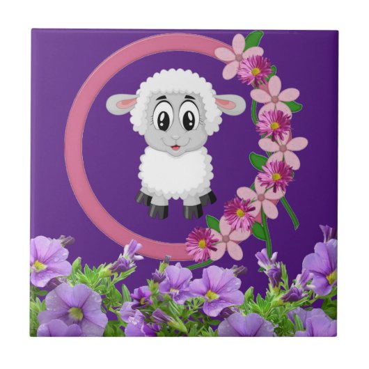 Keramik Tile Sheep Lila Fliese (Vorderseite)
