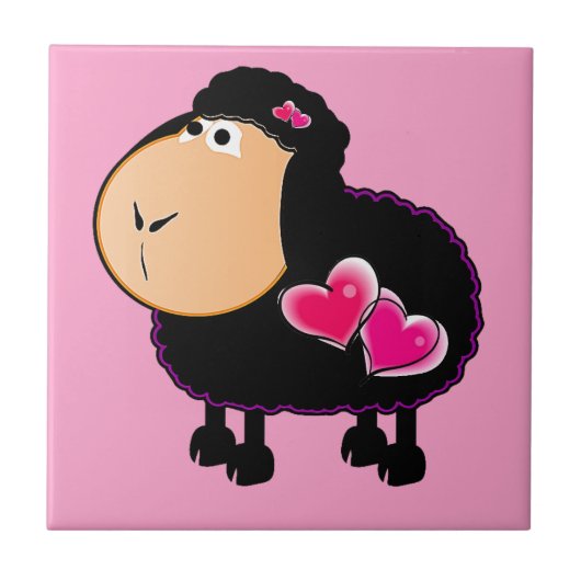 Keramik Tile Sheep Pink Hearts Fliese (Vorderseite)