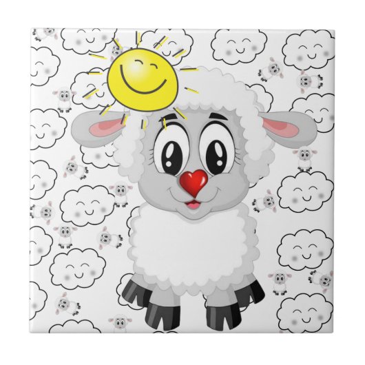 Keramik Tile Sheep Sun Wolken Fliese (Vorderseite)