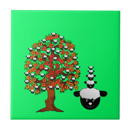 Keramik Tile Sheep Tree Green Fliese