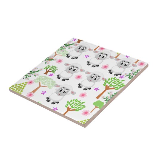 Keramik Tile Sheep Trees floral Fliese (Seite)