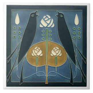 Keramik Tile - Songbird Art Nouveau Floral White Fliese