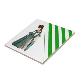 Keramik Tile Streifen Grün/Weiß Streifen Vintag Fliese