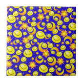 Keramik Tile Sun Moon Orange Yellow Stars Blau Fliese (Vorderseite)