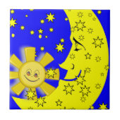Keramik Tile Sun Moon Yellow Stars Blau Fliese (Vorderseite)