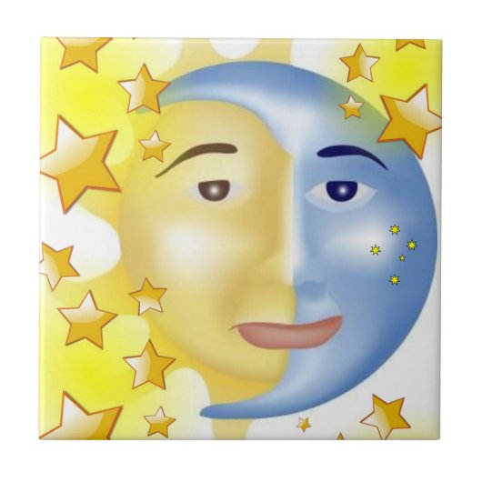 Keramik Tile Sun Moon Yellow Stars Fliese (Vorderseite)