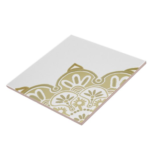 Keramik Tile Taupe Medallion auf Weiß Fliese (Seite)