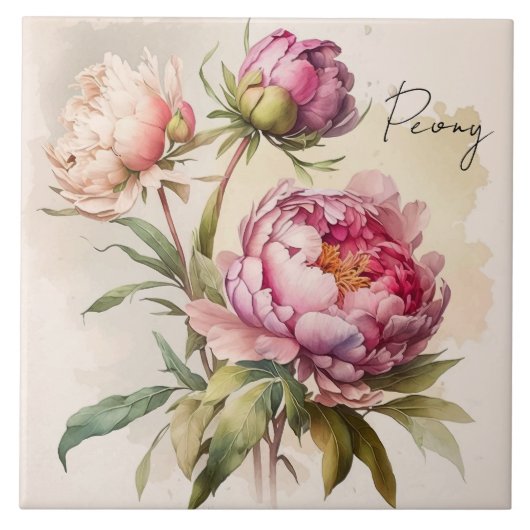 Keramik Tile/Trivet-Floral Peony Fliese (Vorderseite)