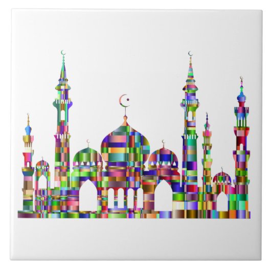 Keramik Tile Trivet mit bunten Prismenmoschee Desi Fliese (Vorderseite)