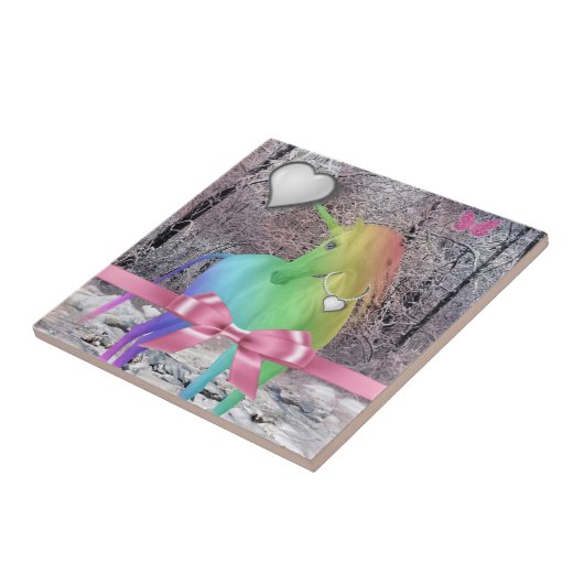 Keramik Tile Unicorn Rosa Bow Fliese (Seite)