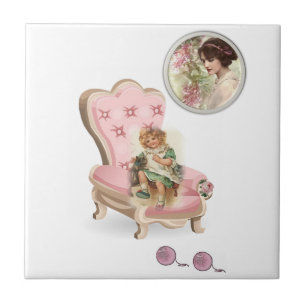 Keramik Tile Vintag Girl Frauenkatze Fliese