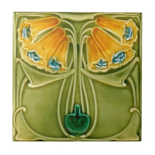 Keramik Tile - Vintage Gelbe Blume Jugendstil Fliese
