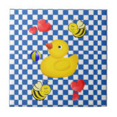 Keramik Tile Weiß und Blau Gelbe Enten Fliese (Vorderseite)
