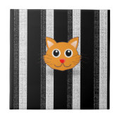 Keramik Tile Weiß und Schwarz Streifen Katzen Fliese (Vorderseite)
