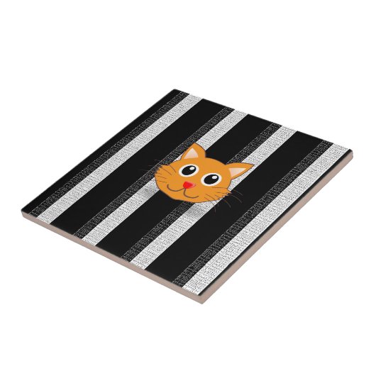 Keramik Tile Weiß und Schwarz Streifen Katzen Fliese (Seite)
