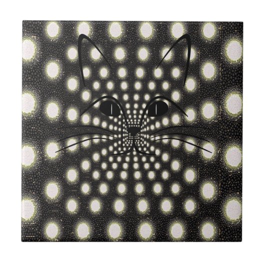 Keramik Tile, Weiß und Schwarze Kreislaufkatzen Fliese (Vorderseite)