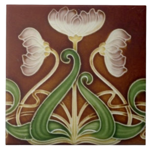 Keramik Tile - Weiße Blume mit grünen Folionen Fliese