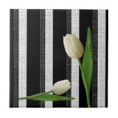 Keramik Tile Weiße Tulip Blütenschwarz und Weiß Fliese (Vorderseite)