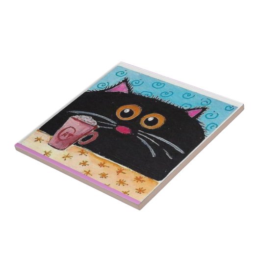 Keramik Tile Whimsical Cat Coffee Cup Fliese (Seite)