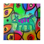 Keramik Tile Whimsical Hund farbiges Muster Fliese (Vorderseite)