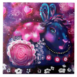 Keramik Tile - Whimsical Rabbit "Glamour Bunny" Fliese
