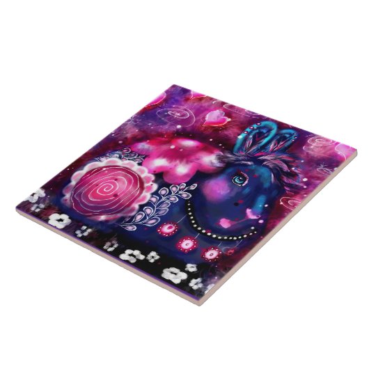 Keramik Tile - Whimsical Rabbit "Glamour Bunny" Fliese (Seite)