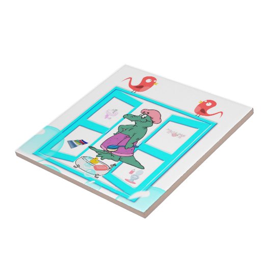 Keramik Tile White Alligator Blase Bath Birds Fliese (Seite)