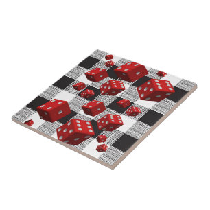 Keramik Tile White and Black Kariert Red Dice Fliese