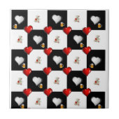 Keramik Tile White Black Checkered Bären Teddy Bär Fliese (Vorderseite)