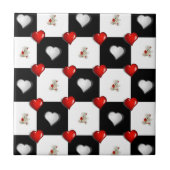Keramik Tile White Black Checkered Teddy Bär Fliese (Vorderseite)