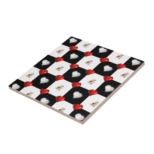 Keramik Tile White Black Checkered Teddy Bär Fliese (Seite)