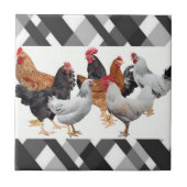 Keramik Tile White Black Kariert Chickens Fliese (Vorderseite)