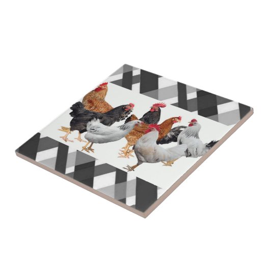 Keramik Tile White Black Kariert Chickens Fliese (Seite)