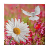 Keramik Tile White Daisy Dove Floral Fliese (Vorderseite)