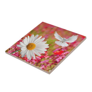 Keramik Tile White Daisy Dove Floral Fliese