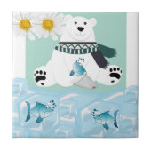 Keramik Tile White Daisy Polar Bear Fish Iburg Fliese (Vorderseite)