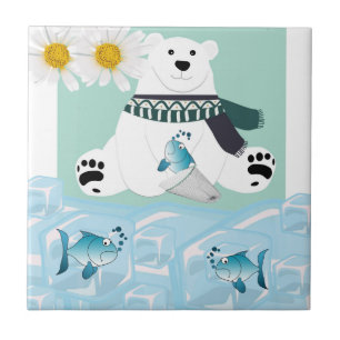 Keramik Tile White Daisy Polar Bear Fish Iburg Fliese