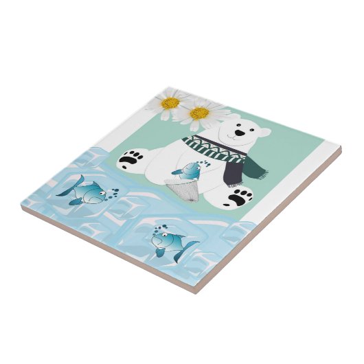 Keramik Tile White Daisy Polar Bear Fish Iburg Fliese (Seite)