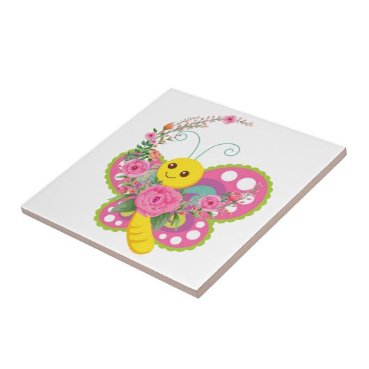 Keramik Tile White Floral Butterfly Fliese (Seite)