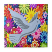 Keramik Tile White Floral Dove Fliese (Vorderseite)