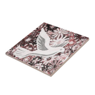 Keramik Tile White Floral Dove Fliese