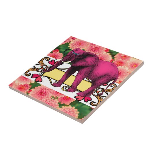 Keramik Tile White Floral Elephant Fliese (Seite)