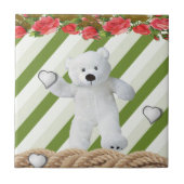 Keramik Tile White Green Strip Blumenbär Fliese (Vorderseite)