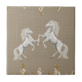 Keramik Tile White Horses Beige Fliese (Vorderseite)