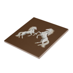 Keramik Tile White Horses Brown Fliese