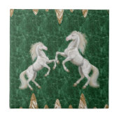 Keramik Tile White Horses Green Gold Fliese (Vorderseite)