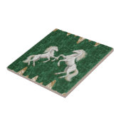 Keramik Tile White Horses Green Gold Fliese (Seite)