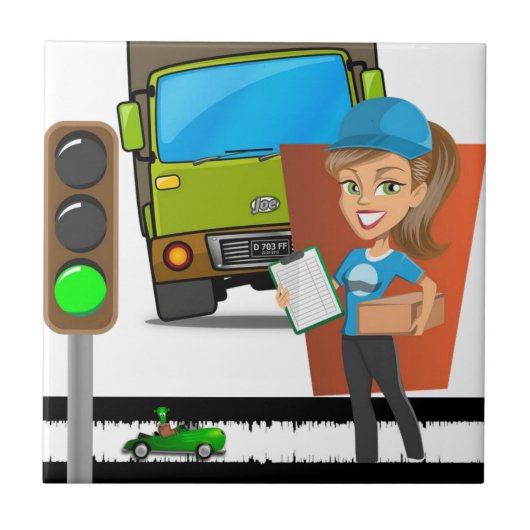 Keramik Tile White Traffic Light Delivery Driver Fliese (Vorderseite)