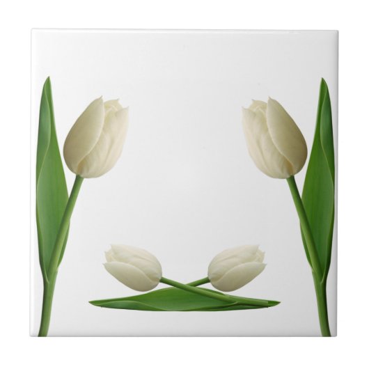 Keramik Tile White Tulips Floral Fliese (Vorderseite)